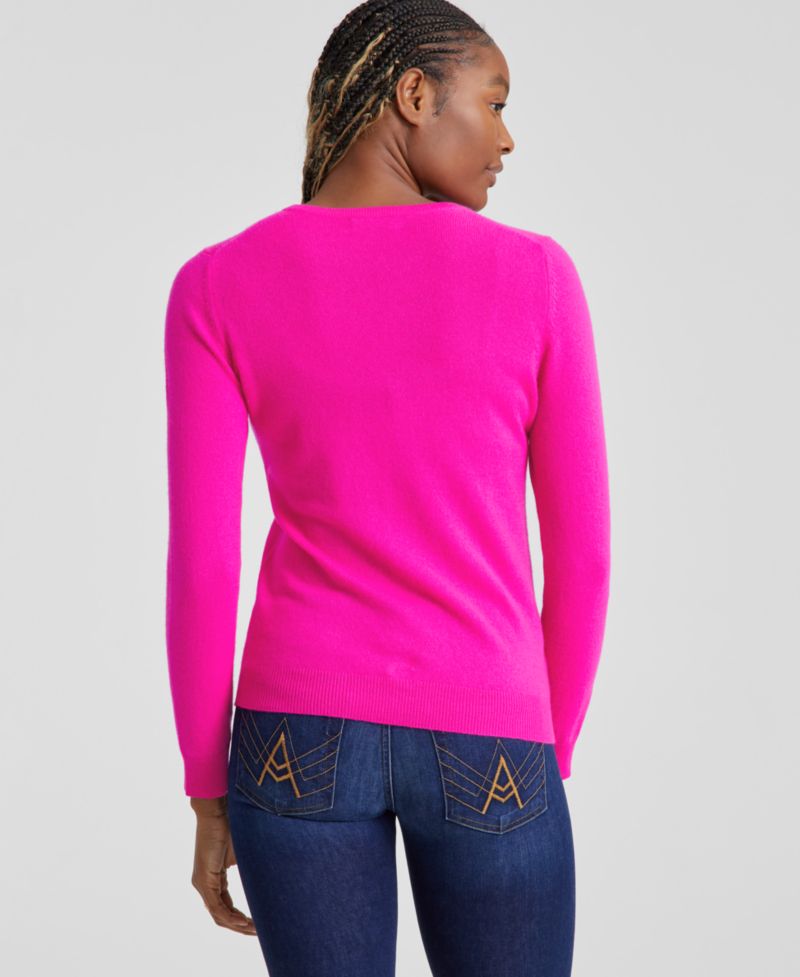 100% Cashmere Women's Petite Long-Sleeve Crewneck Sweater