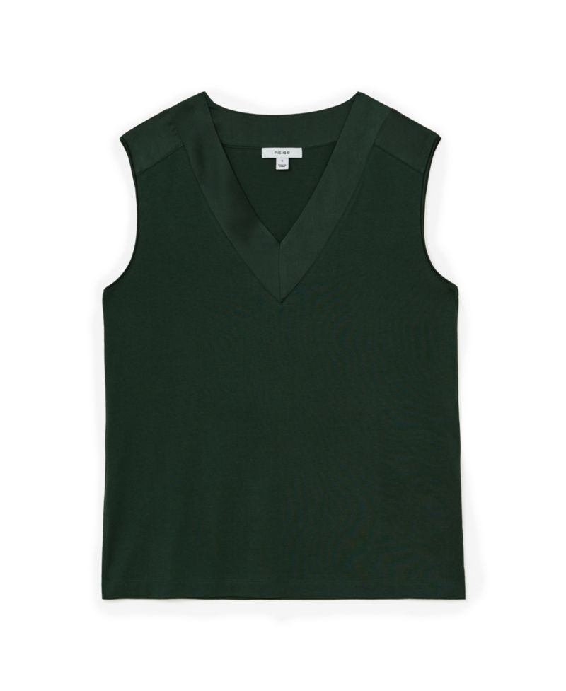 Women's Kallie Sleeveless V-Neck Silk-Trim Top