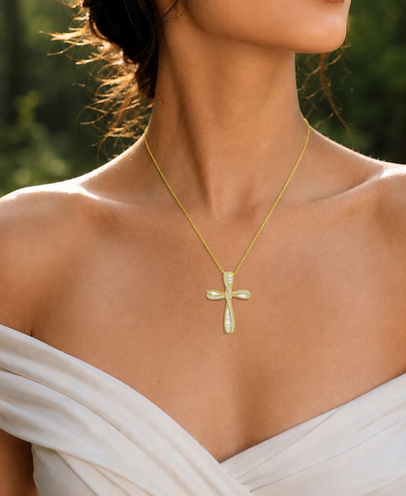 14k Gold Over Sterling Silver Cubic Zirconia Cross Necklace