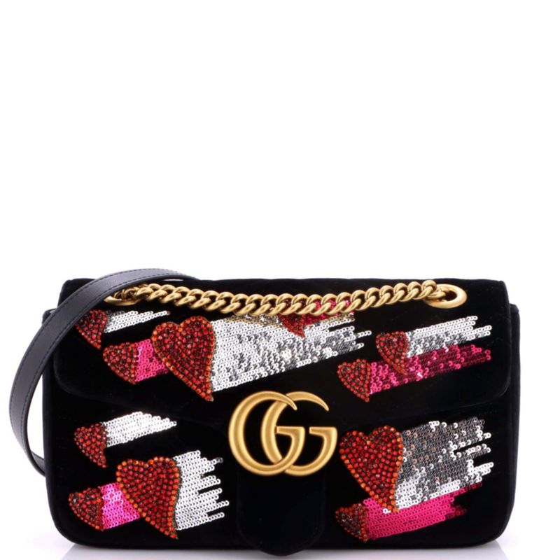 Small GG Marmont Flap Bag Embellished Matelasse Velvet