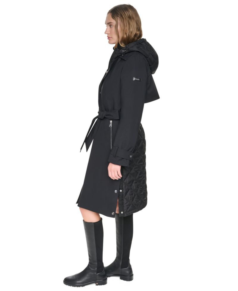 Women's Belted Trench with Hooded Bib Coat