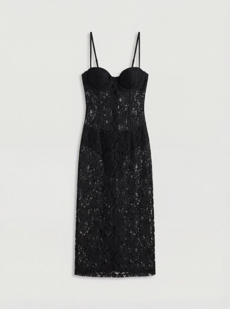 Women's Premium Bustier Corded Lace Midi Dress