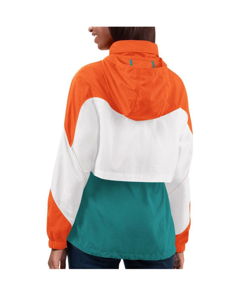Women's Aqua, Orange Miami Dolphins Tie Breaker Lightweight Quarter-Zip Jacket