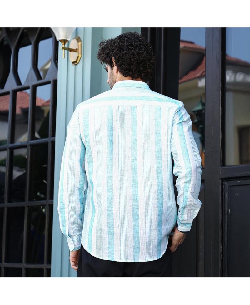 Men's Sky Blue Pincandy-Striped Regular Shirt