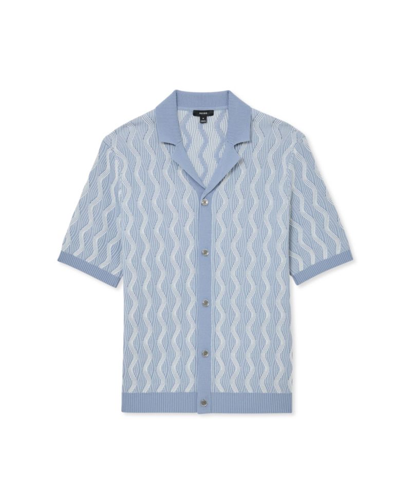 Men's Johnny Cuban Button Through Wave Stripe Shirt