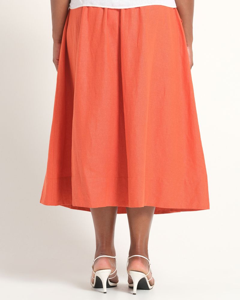 Women's Kaia Linen Gathered A-Line Midi Skirt
