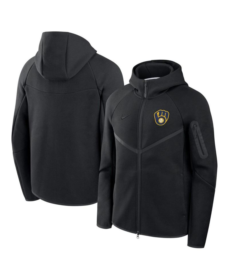 Men's Black Milwaukee Brewers Tech Fleece Raglan Full-Zip Windrunner Hoodie