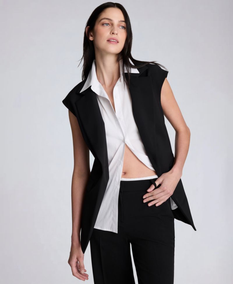 Women's Luxe Twill Sleeveless Vest with Detachable Shirt