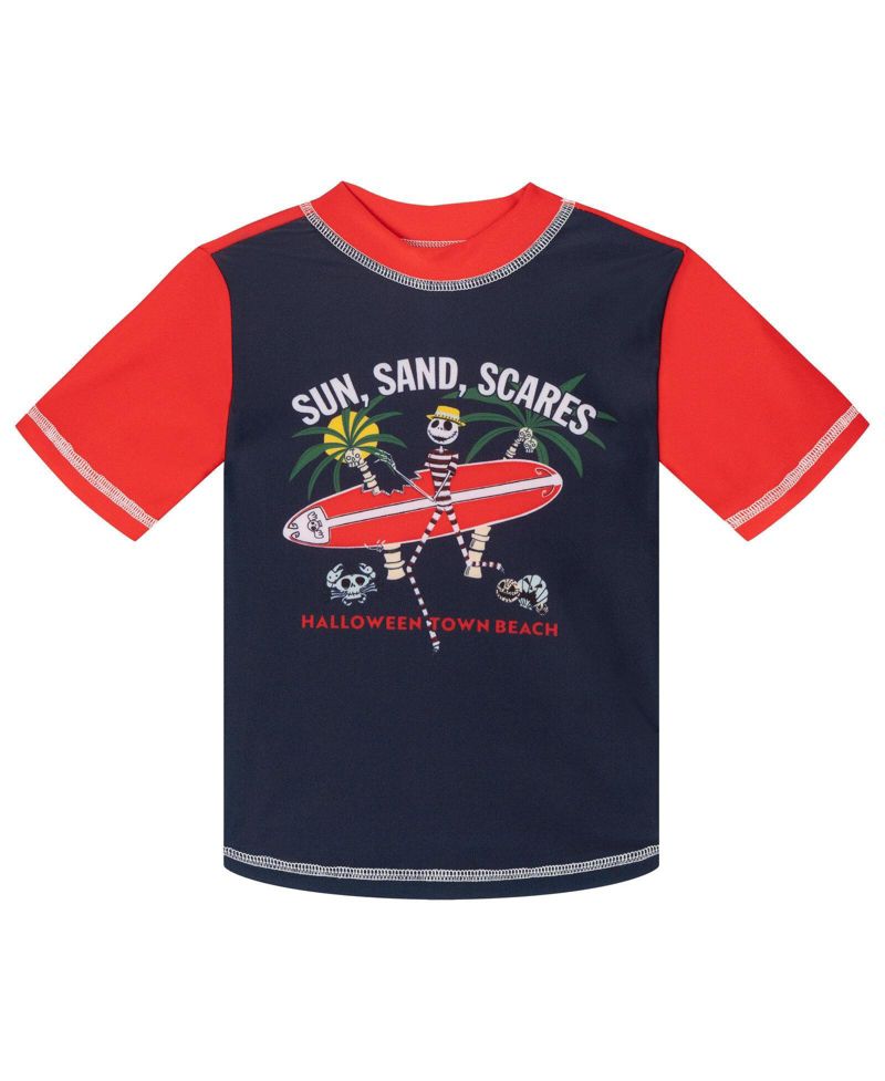 Boys Mickey Mouse Jack Skellington Swimwear 2-Piece Rash Guard and Swim Trunks Set