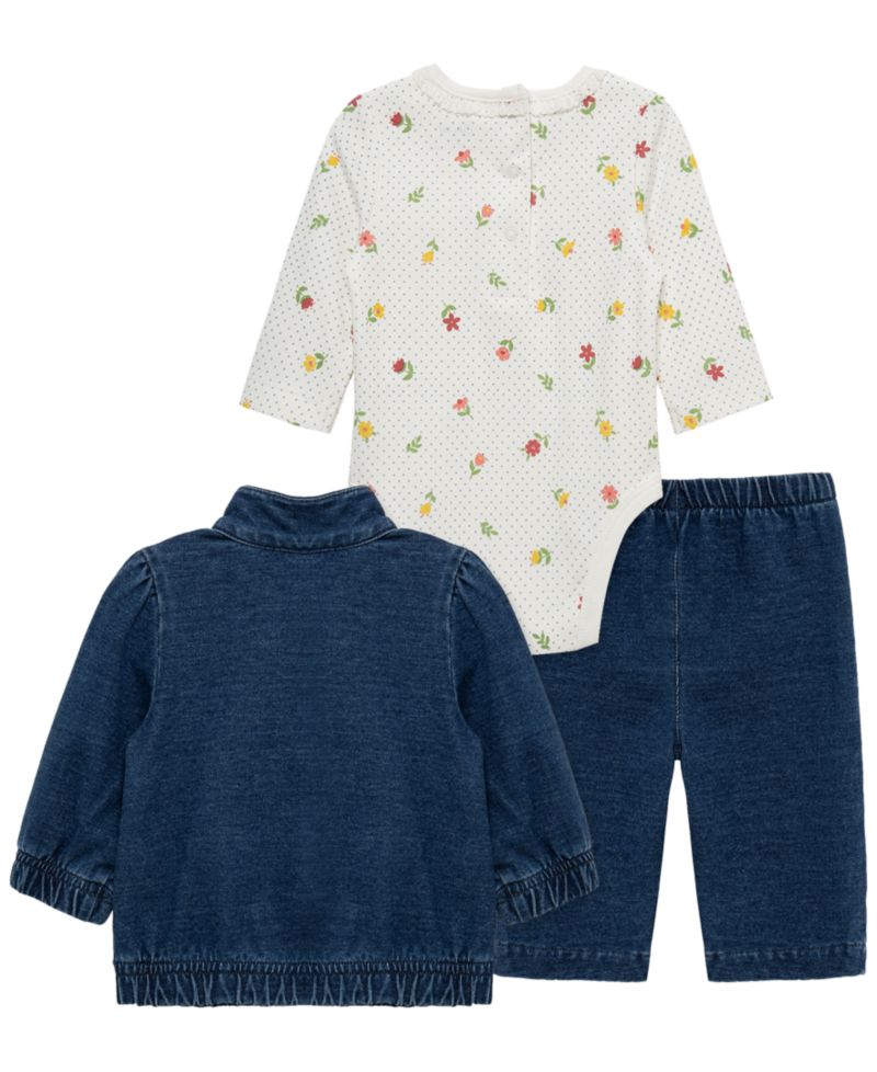 Baby Girls' Blossom Long-Sleeve Bodysuit, Jacket and Pants, 3-Piece Set