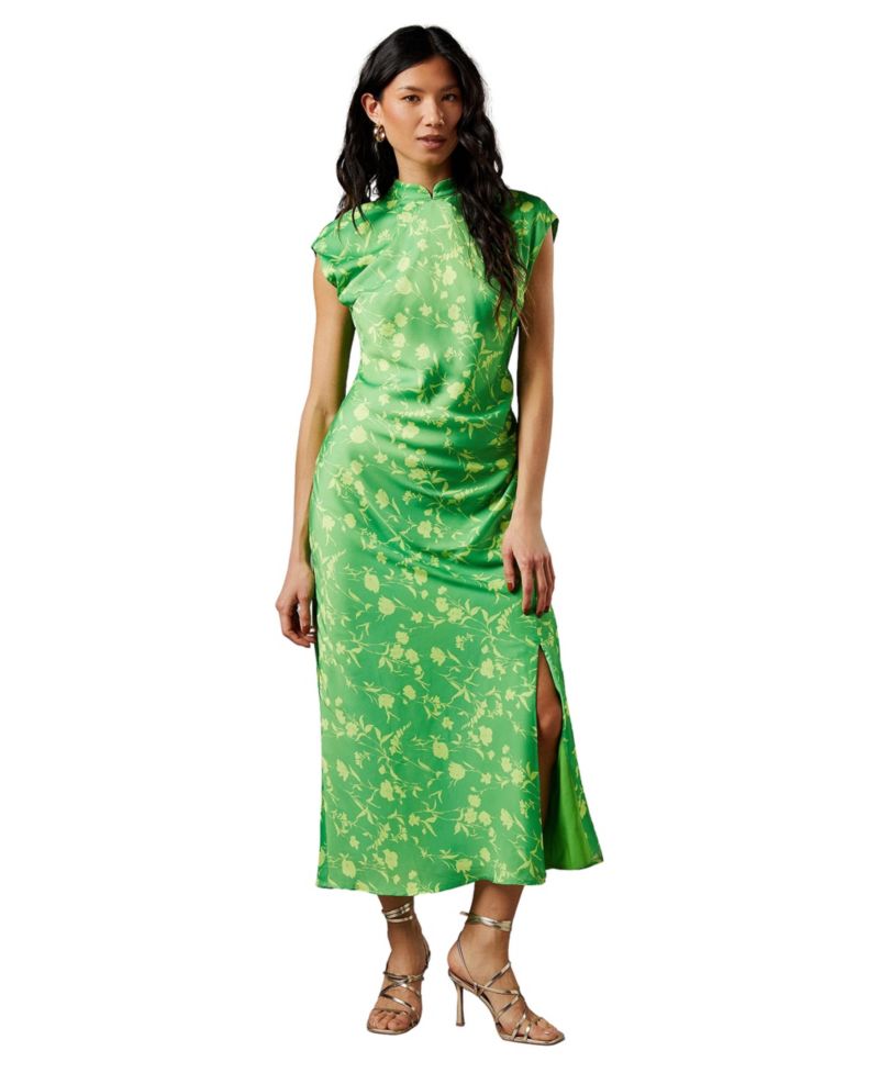 Women's Crinkle Satin Button Side Midi Dress