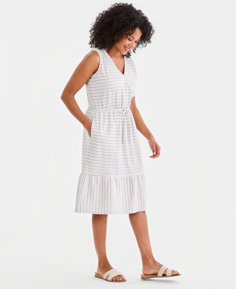 Women's Striped Tie-Waist Midi Dress
