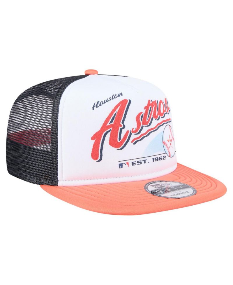 Men's White/Orange Houston Astros Retro Script Trucker 9FIFTY Snapback Hat