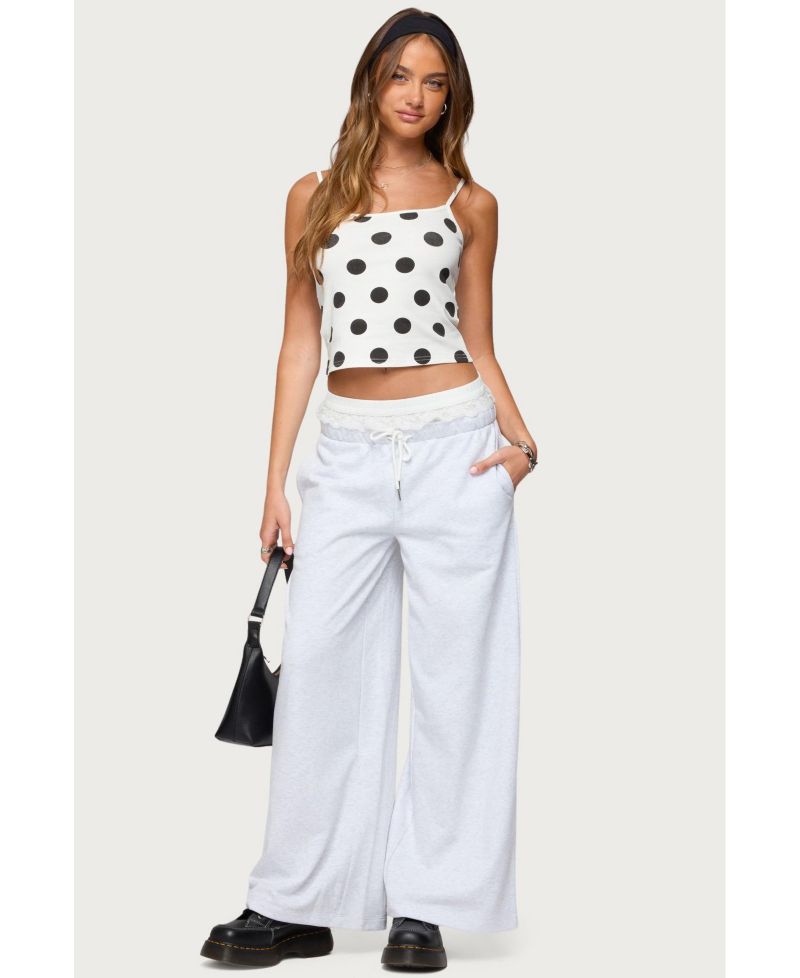 Womens Tamia Peekaboo Ruffle Lace Sweatpants
