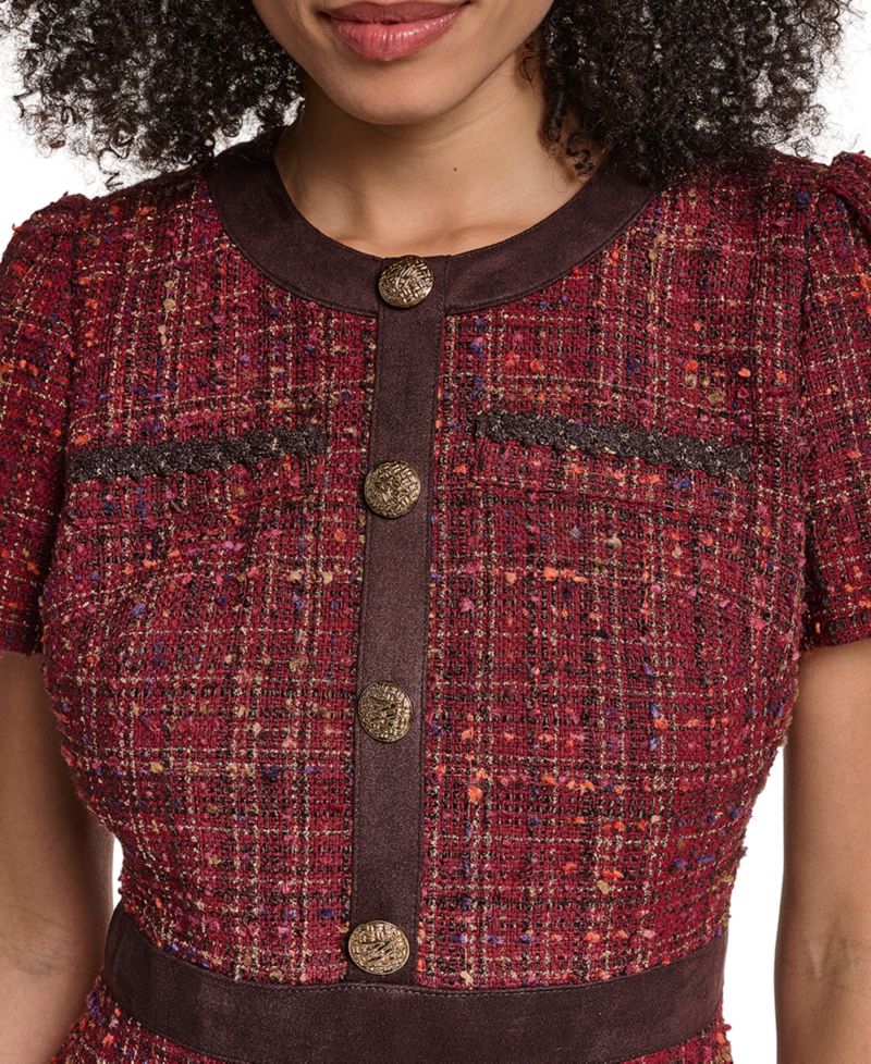 Women's Short-Sleeve Tweed Crewneck Sheath Dress