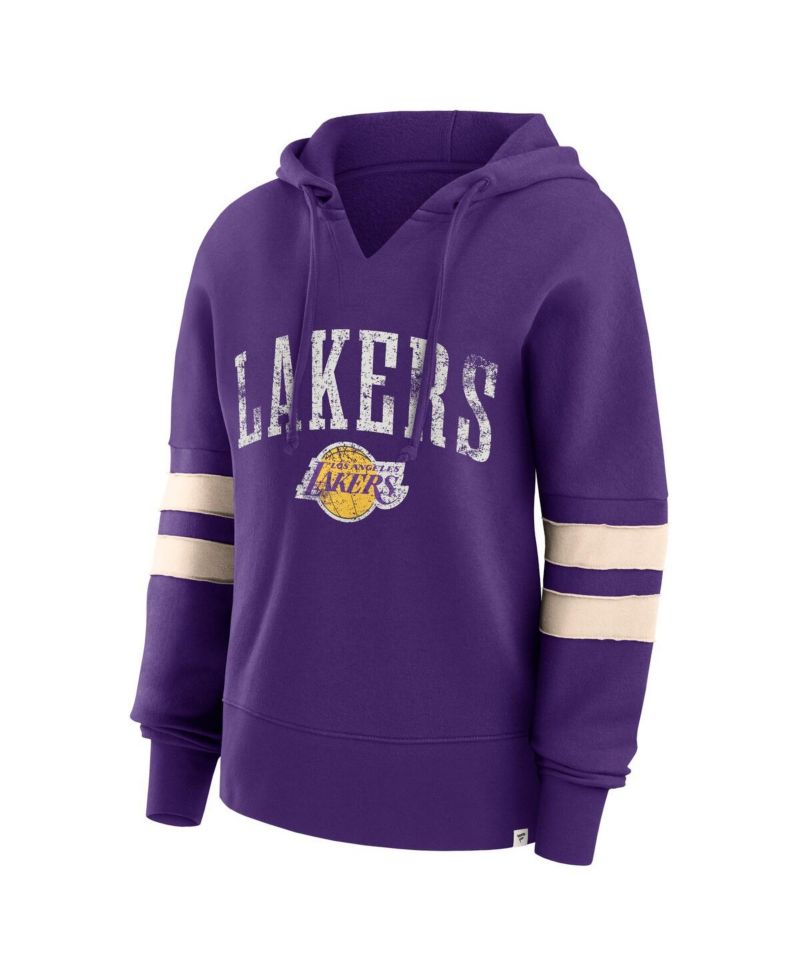 Women's Purple Distressed Los Angeles Lakers Bold Move Dolman V-Neck Pullover Hoodie