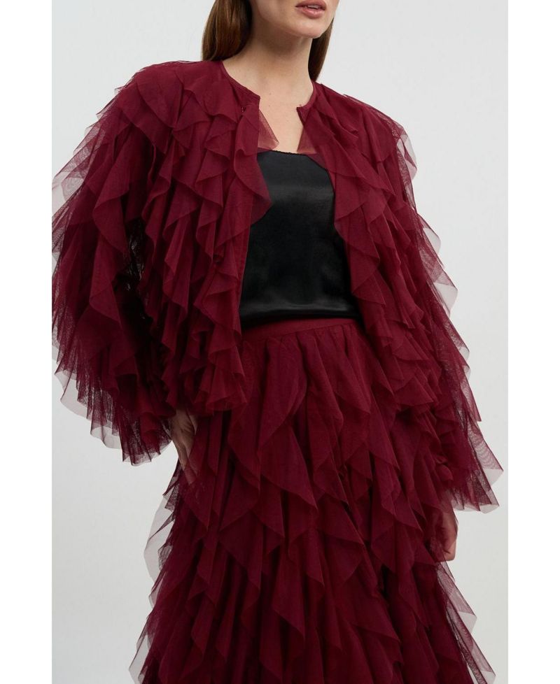 Women's Tulle Ruffle Detail Woven Jacket