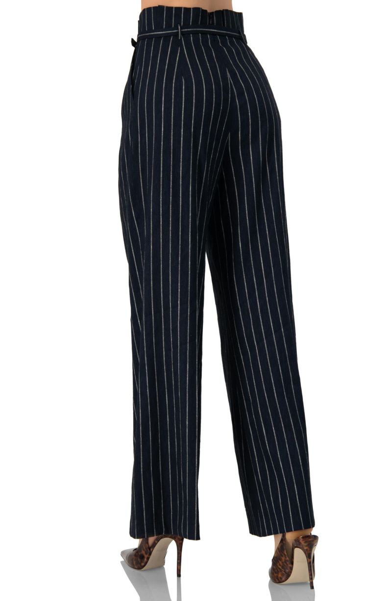 Women's Striped Wide-Leg Trousers with Belt