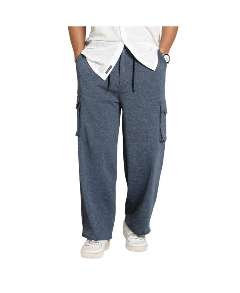 Men's Prussian Blue Heathered-Relaxed Cargo Trousers