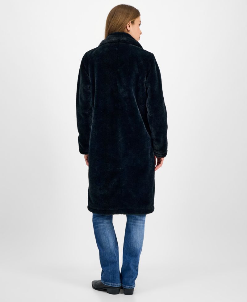 Juniors' Faux-Fur Double-Breasted Coat
