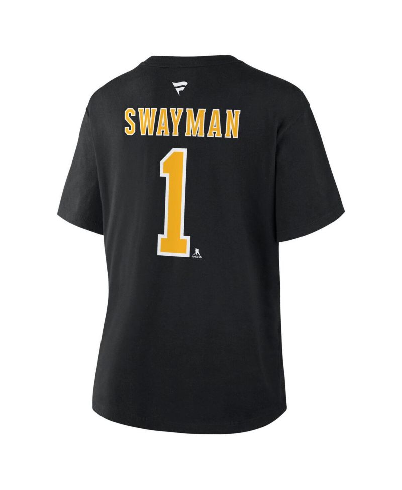 Women's Jeremy Swayman Black Boston Bruins Authentic Stack Name & Number T-Shirt