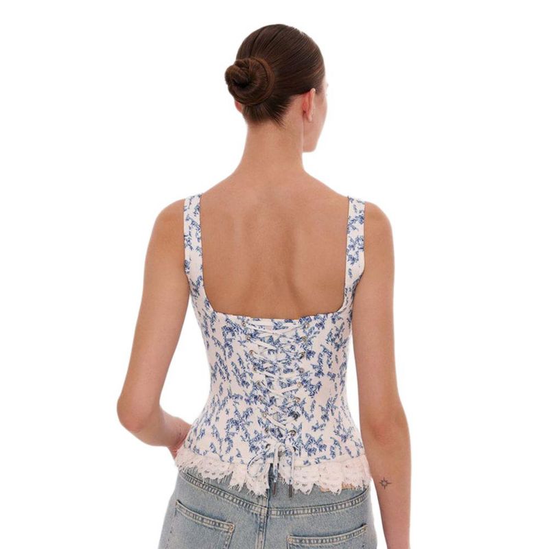 Womens Blue lavender corset on straps with bows and ribbon lacing