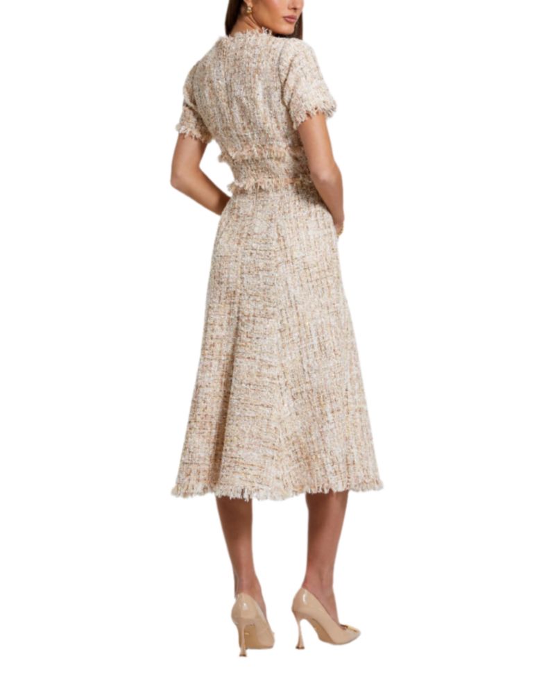 Women's Boucle Short Sleeve A Line Midi Dress