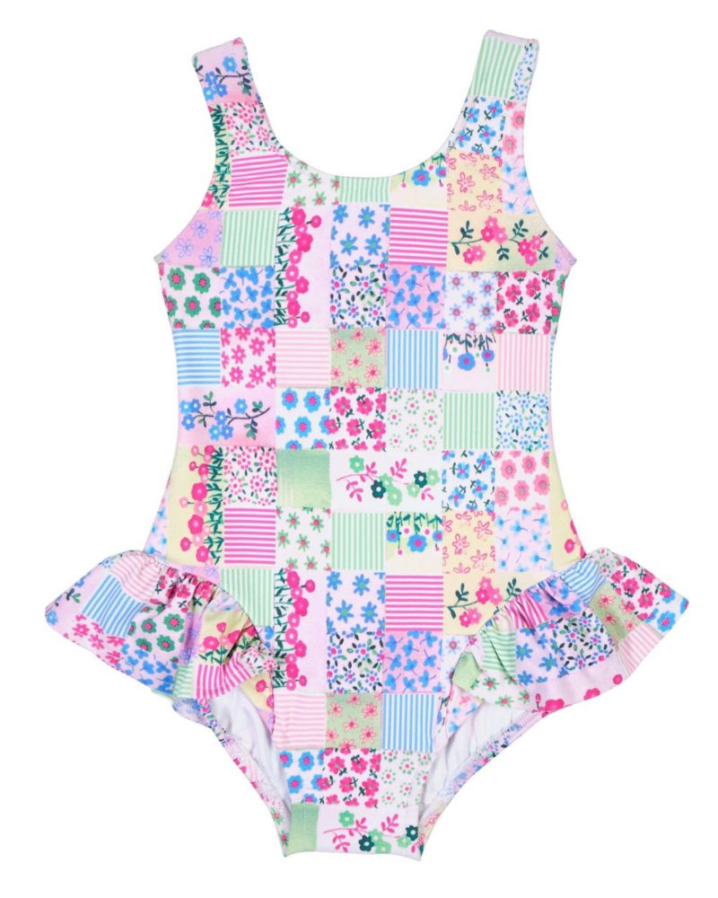 Baby Girl Patchwork Floral Hip Ruffle Swimsuit