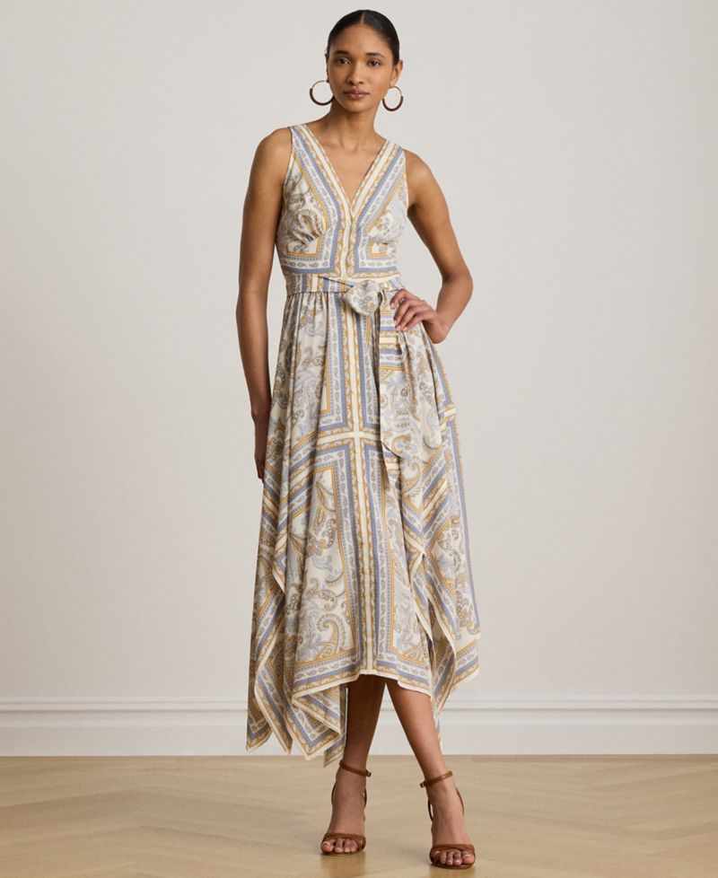 Petite V-Neck Handkerchief-Hem Dress