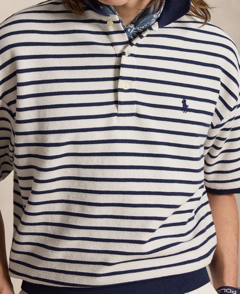 Relaxed-Fit Striped Textured Polo Shirt