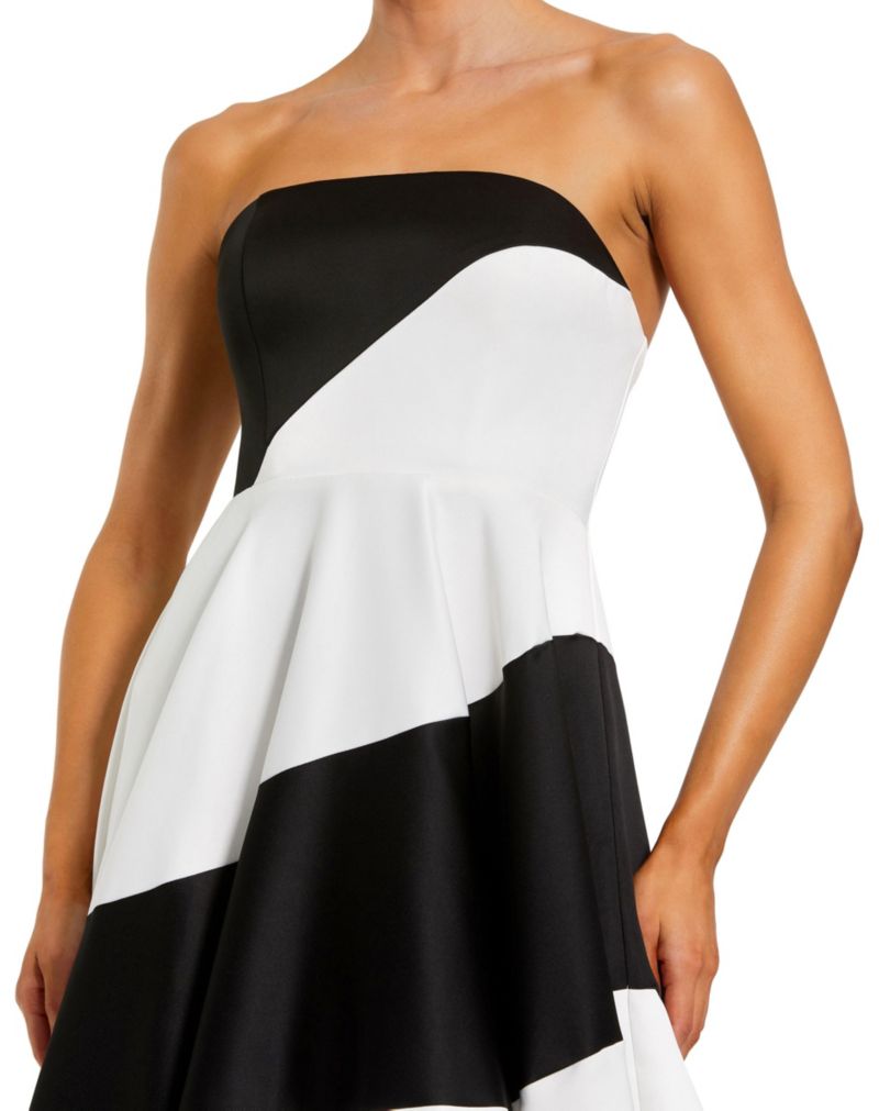 Petite Strapless Satin Ballgown with Bold Colorblock Stripes