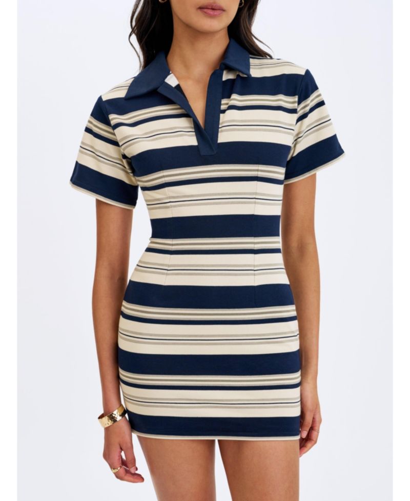 Women's Whitley Collared Short-Sleeve Striped Mini Dress