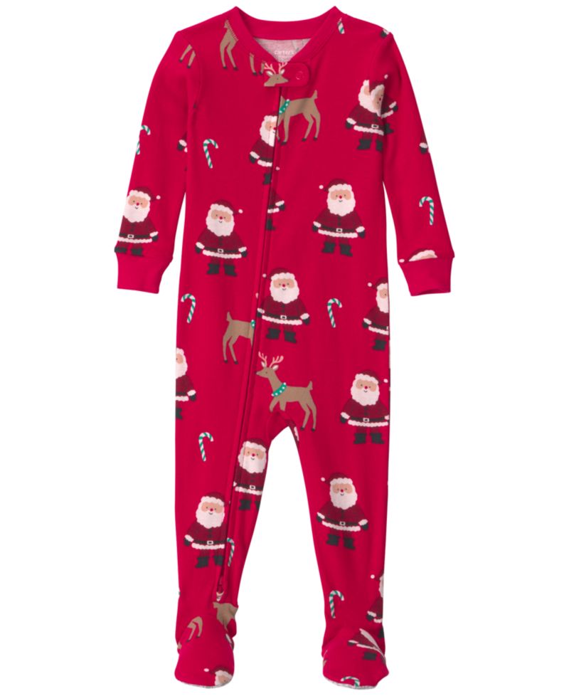 Boys' and Girls' 2-Way Zip Christmas Snug Fit Cotton Footed Pajama