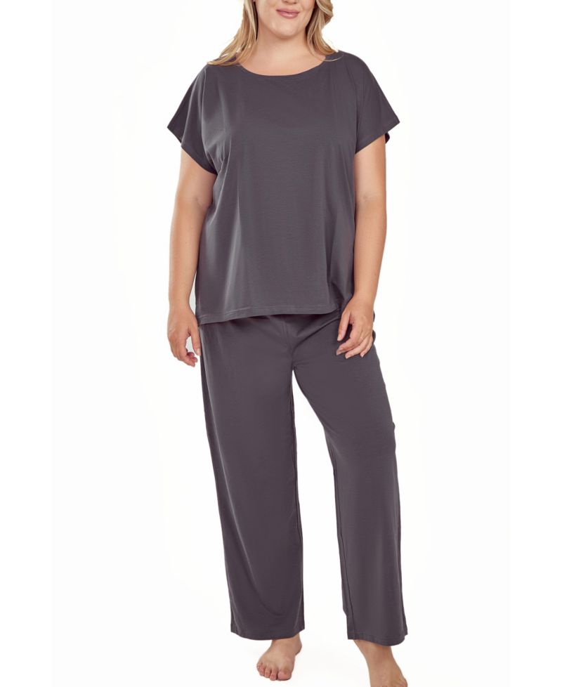 Plus Size Soft Knit Top and Crop Pant Pajama Set