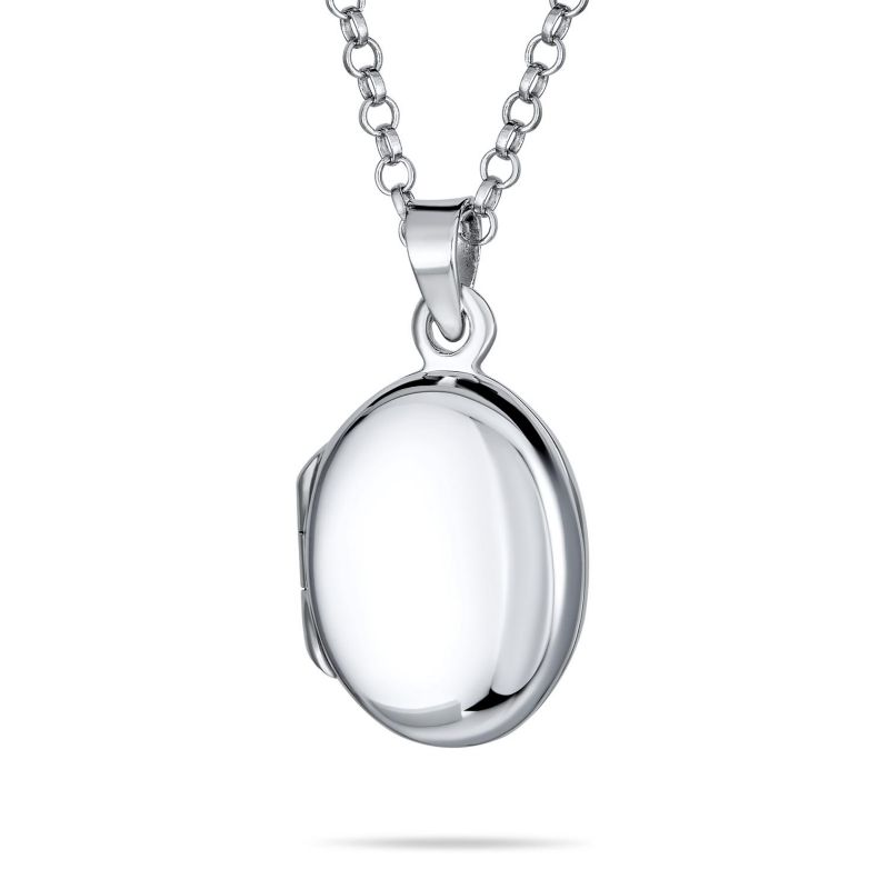 Simple Plain Oval Keepsake Photo Lockets Necklace Pendant .925 Silver Sterling Small