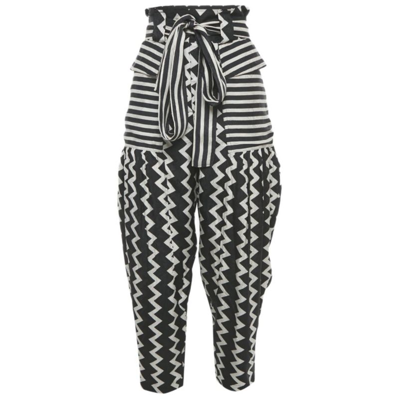 Women's Striped Jacquard Silk Belted Trousers