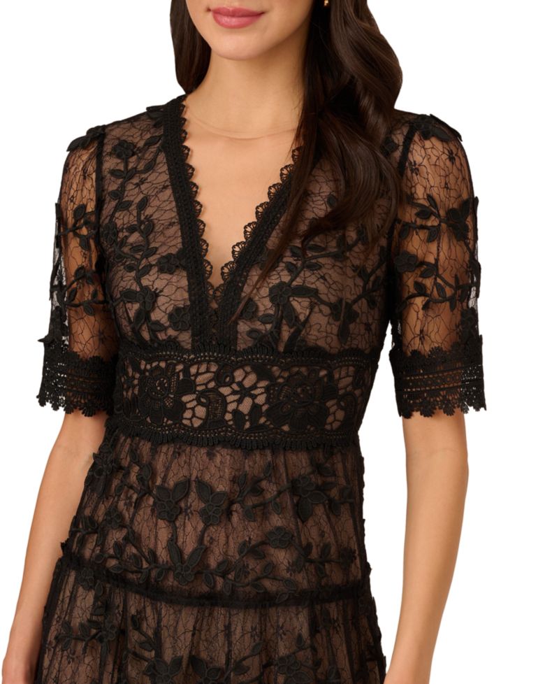 Women's V-Neck Lace Embroidered Dress