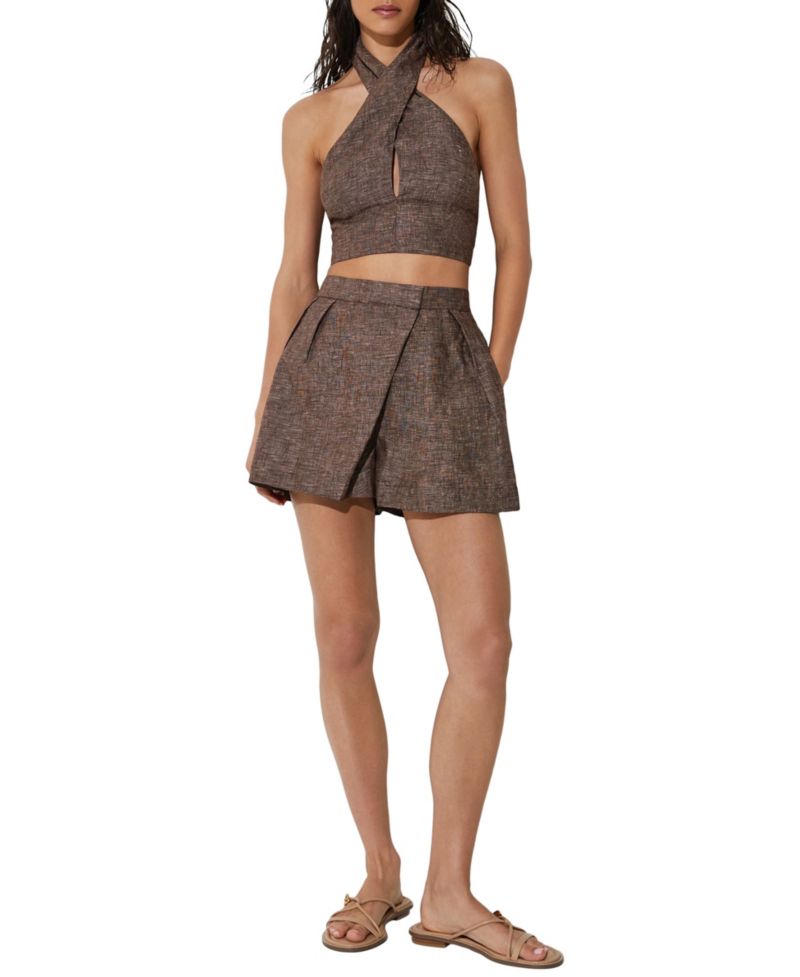 Women's Serena Linen Wrap Front Co-Ord Top