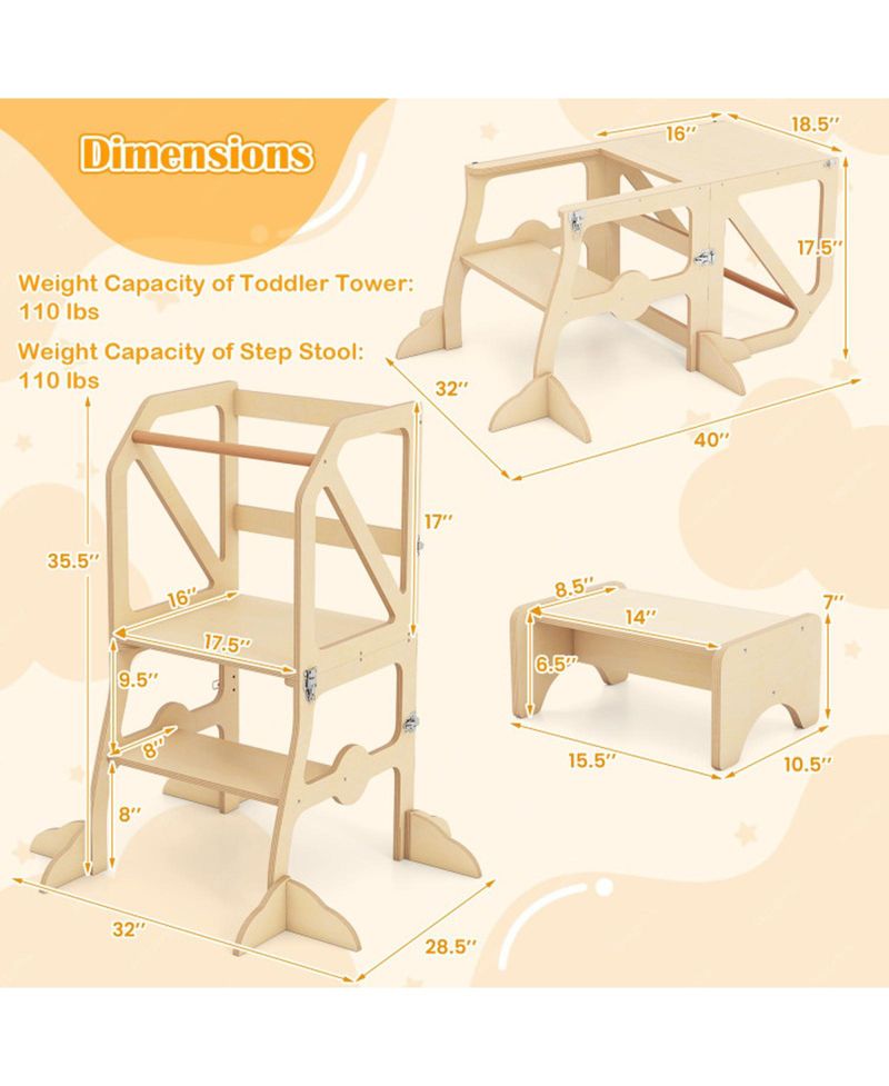 4-in-1 Removable Safety Bar Kids' Step Stool