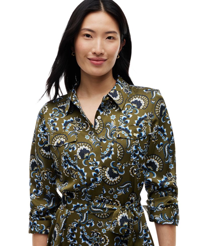 Women's Long-Sleeve Paisley-Print Shirt Dress