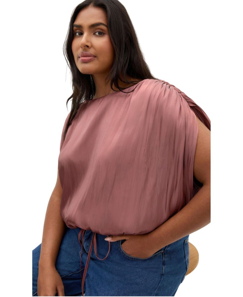 Plus Size Camilla Drawstring Hem Detail Gathered Shoulder Detail Top
