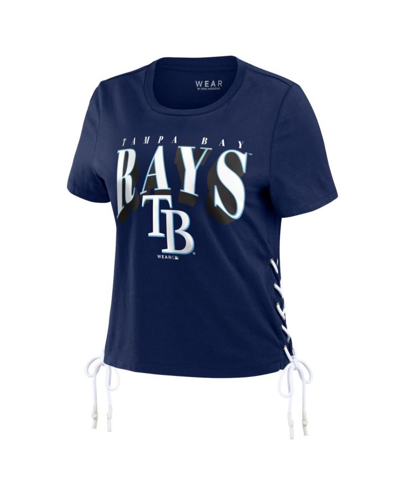 Women's Navy Tampa Bay Rays Side Lace-Up Cropped T-Shirt