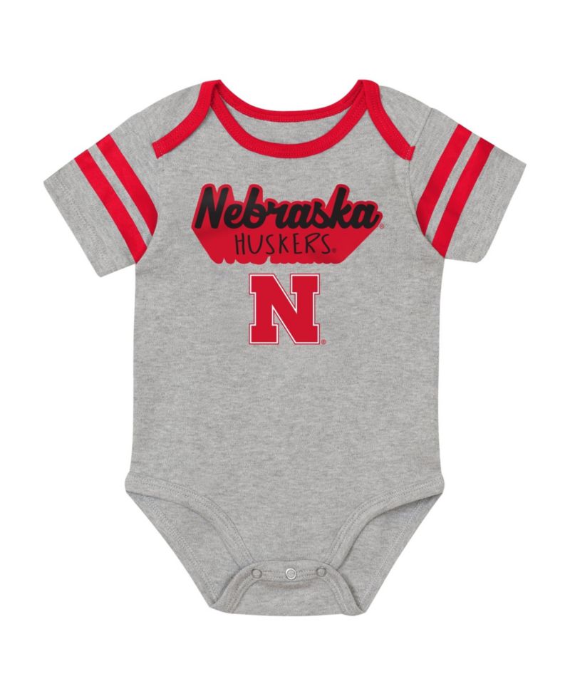 Baby Boys and Girls Red Nebraska Huskers Star Player Three-Piece Bodysuit Set