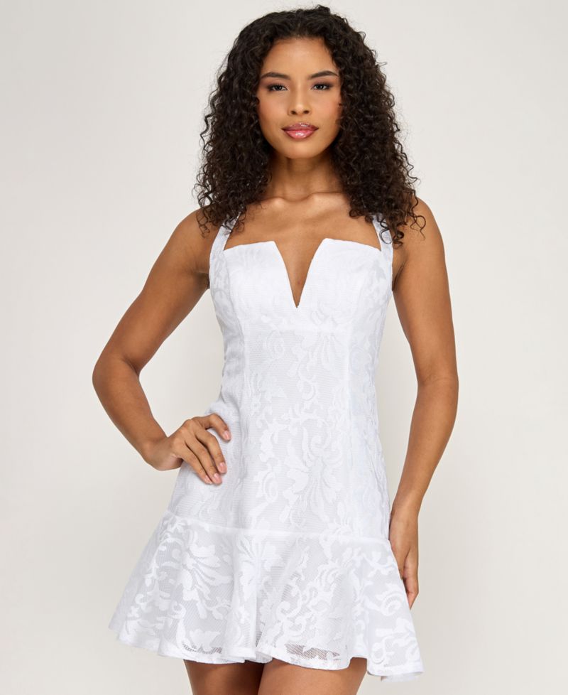 Juniors' Embroidered Ruffle Hem Dress