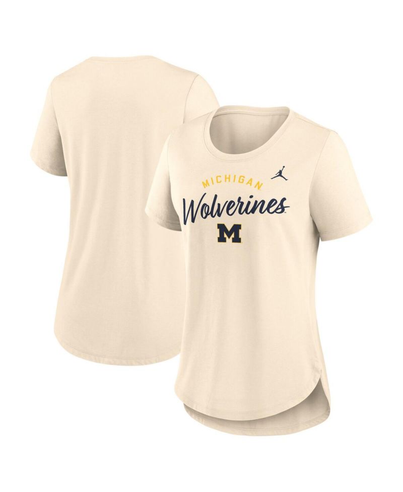 Women's Cream Michigan Wolverines Script Logo Tri-Blend T-Shirt