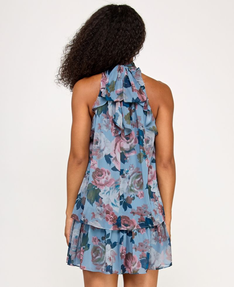 Juniors' Floral Chiffon Trapeze Dress