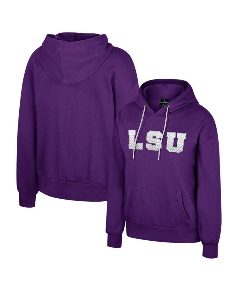 Women's Purple LSU Tigers Reflection Rhinestone Drawcord Pullover Hoodie