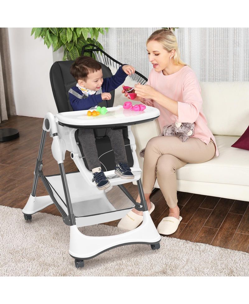 Boys A-Shaped High Chair with 4 Lockable Wheels