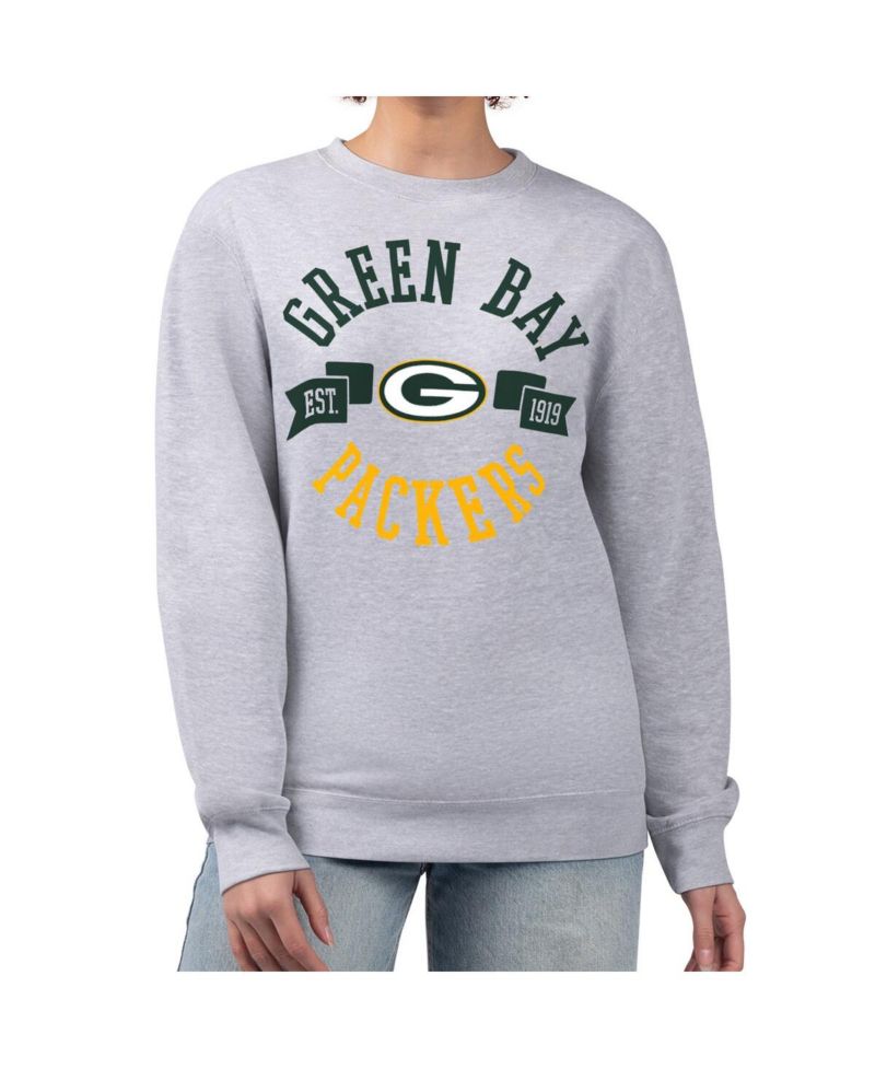 Women's Heather Gray Green Bay Packers Large Team Graphic Fleece Pullover Sweatshirt