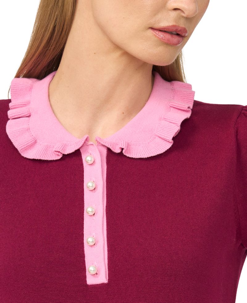 Women's Cotton Ruffle-Collar Short-Sleeve Top